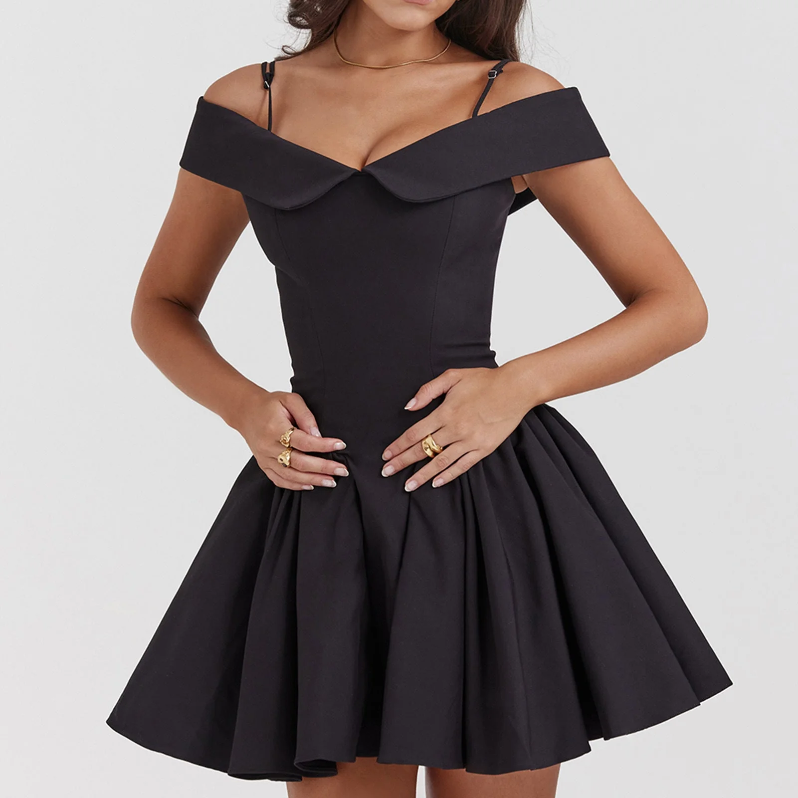 Ladies dress – Off shoulder – A-line model – Spaghetti straps – Mini length - Image 3