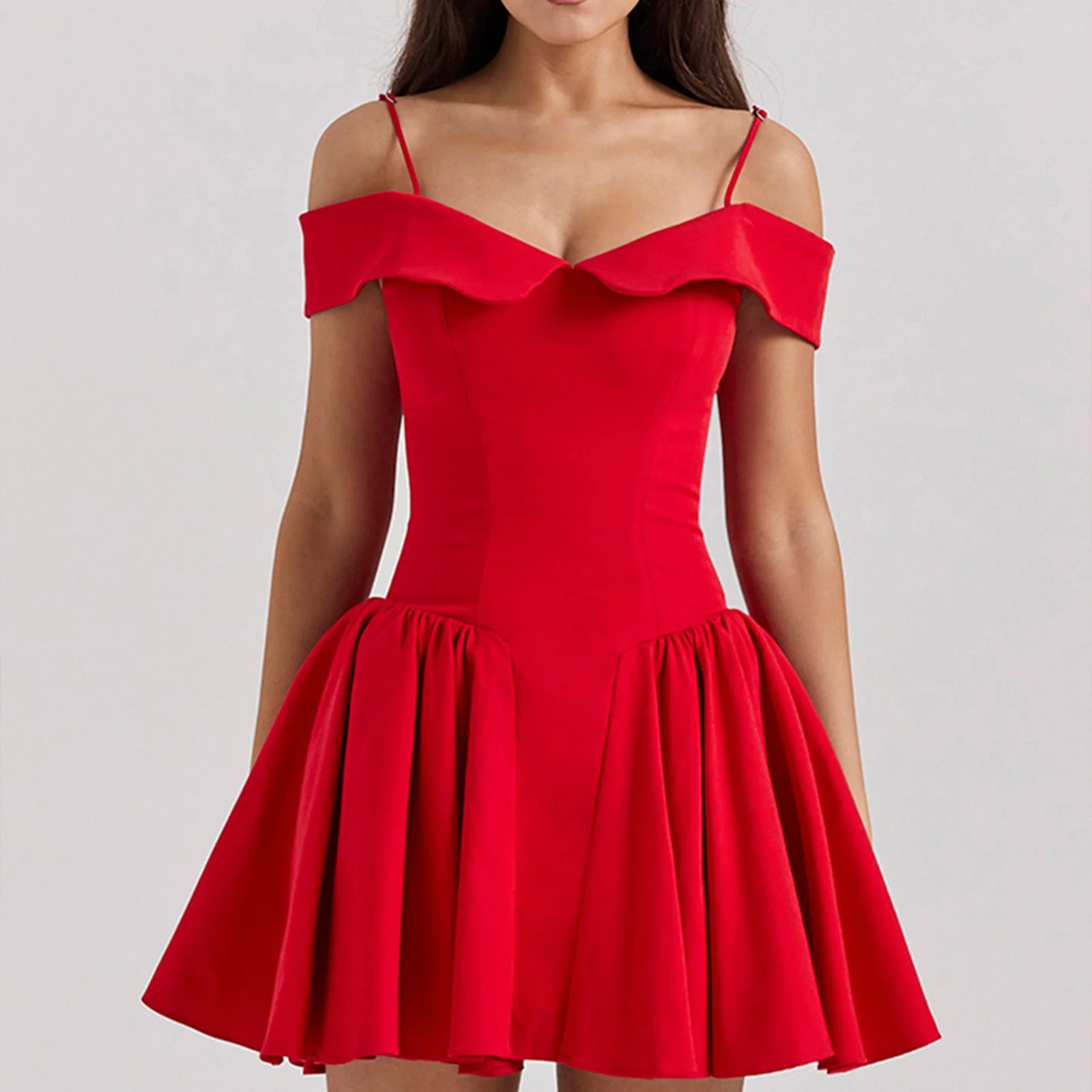 Ladies dress – Off shoulder – A-line model – Spaghetti straps – Mini length - Image 4