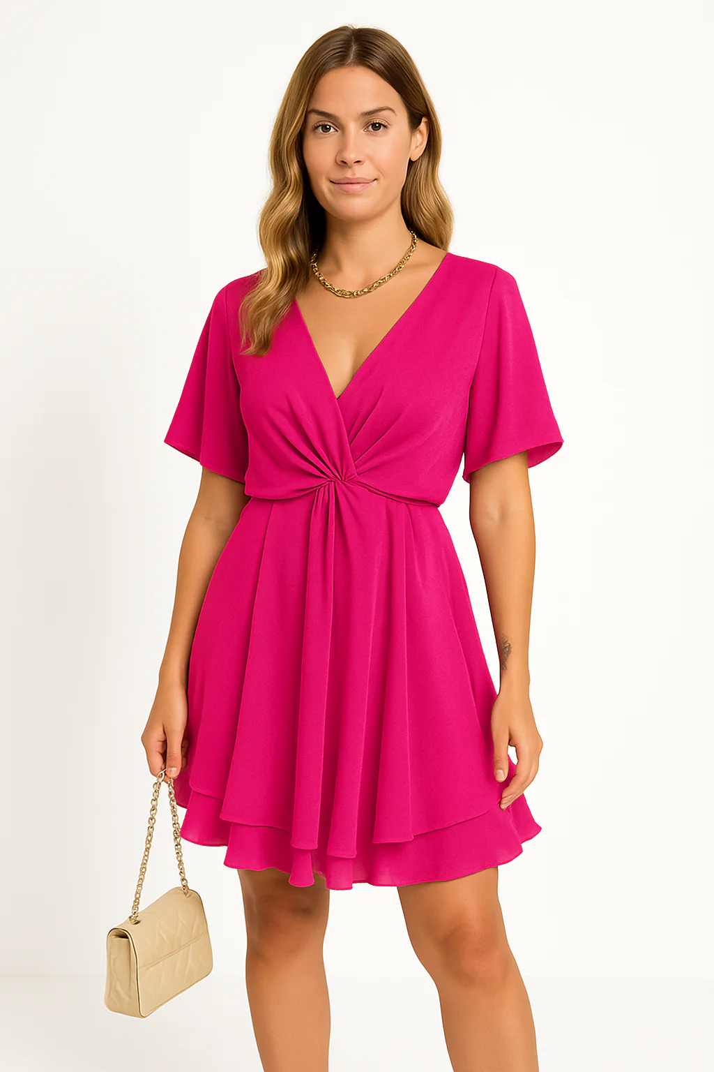 Women's Dress – Relaxed Fit – Asymmetrical Hem – Batwing Sleeves – Breathable Fabric - Image 2
