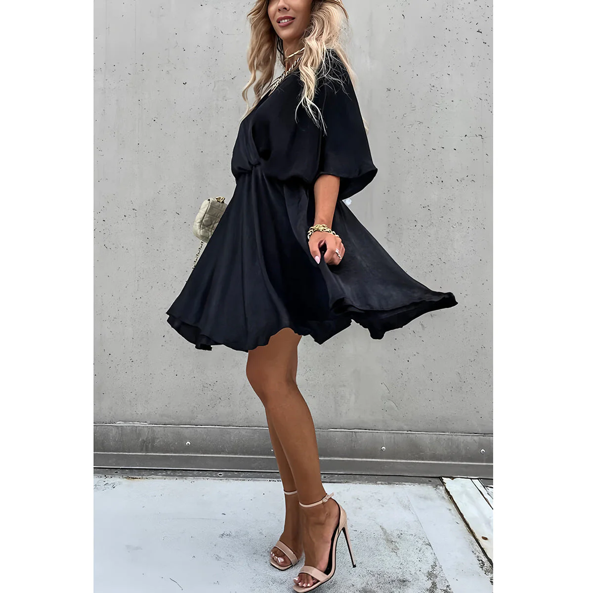 Women's Dress – Relaxed Fit – Asymmetrical Hem – Batwing Sleeves – Breathable Fabric - Image 6