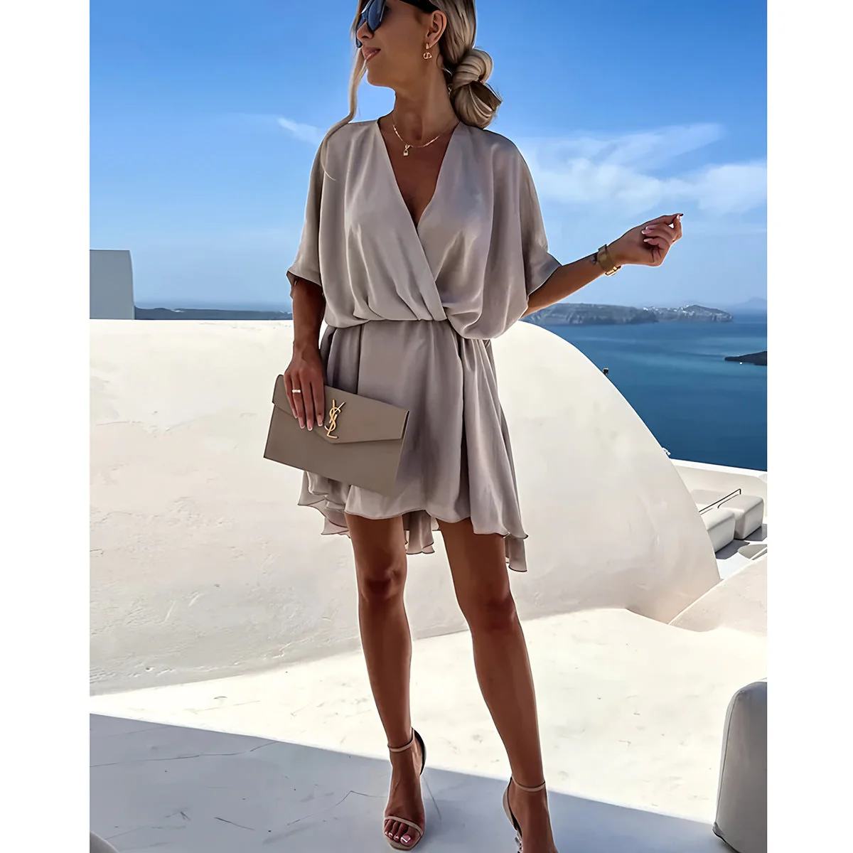 Women's Dress – Relaxed Fit – Asymmetrical Hem – Batwing Sleeves – Breathable Fabric - Image 7