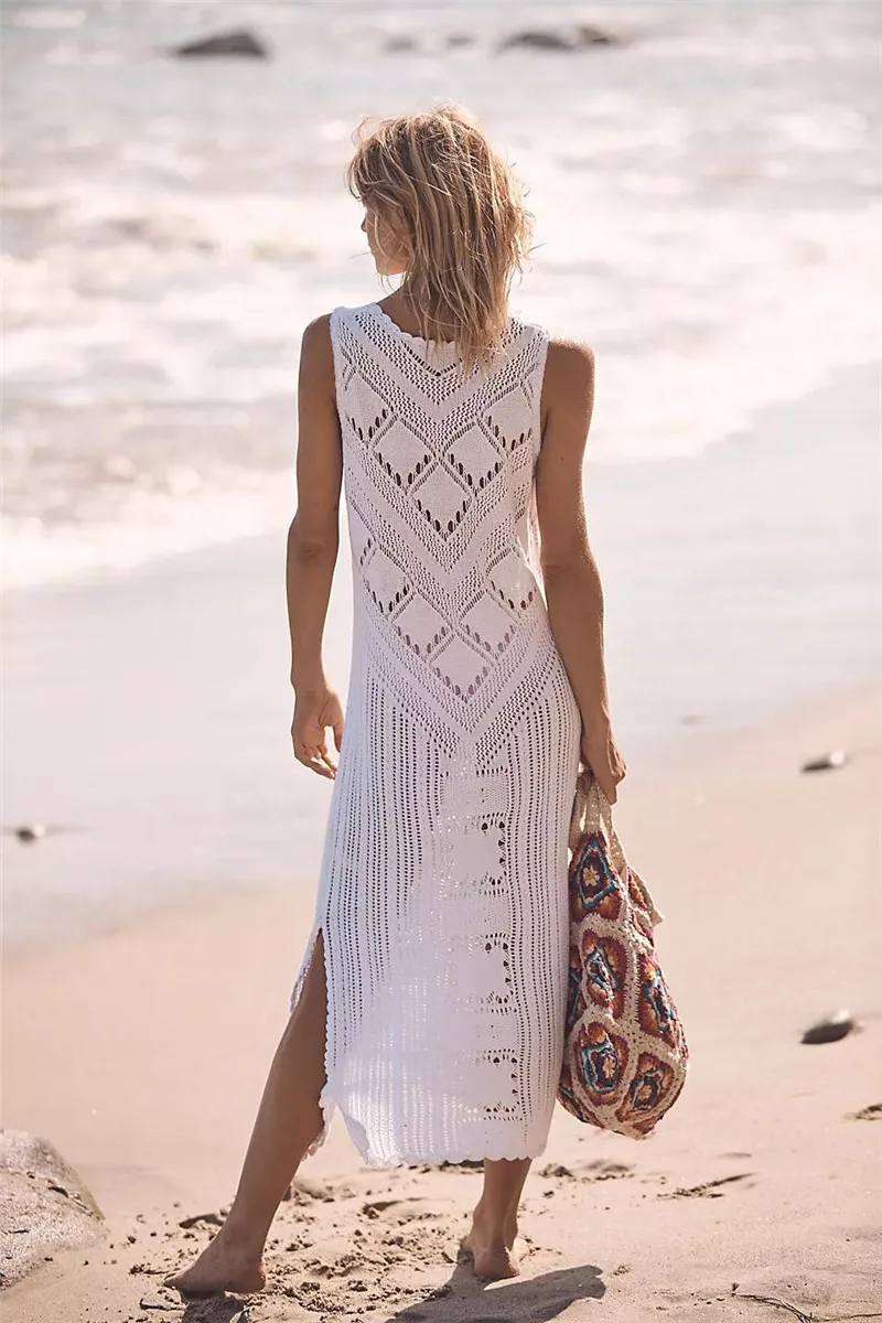 Women's Dress – Relaxed Fit – V-Neck – Geometric Knit – Side Slit – Breathable - Image 9