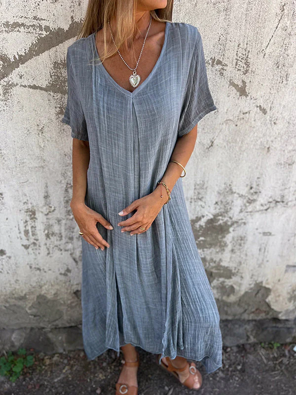 Ladies Dress – Relaxed Fit – V-Neck – Short Sleeve – Breathable Fabric – Flowy Model - Image 10