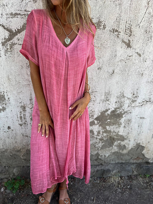 Ladies Dress – Relaxed Fit – V-Neck – Short Sleeve – Breathable Fabric – Flowy Model - Image 2