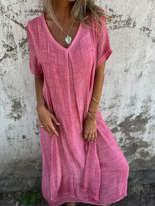 Ladies Dress – Relaxed Fit – V-Neck – Short Sleeve – Breathable Fabric – Flowy Model - Image 7