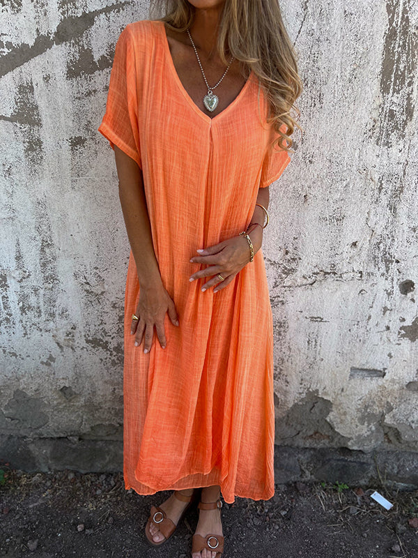 Ladies Dress – Relaxed Fit – V-Neck – Short Sleeve – Breathable Fabric – Flowy Model - Image 8