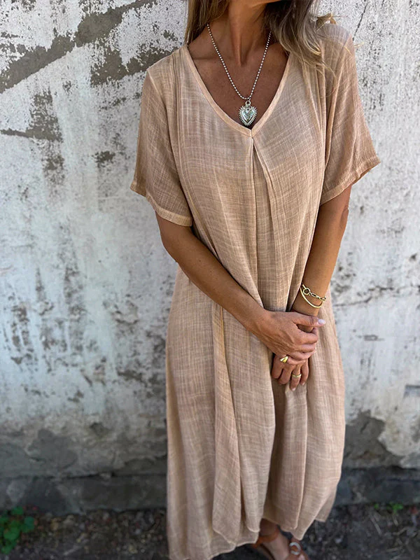 Ladies Dress – Relaxed Fit – V-Neck – Short Sleeve – Breathable Fabric – Flowy Model - Image 9