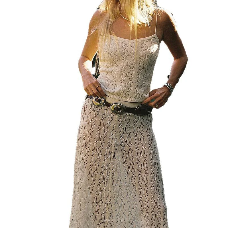 Women's Dress – Slim Fit – Crochet Lace – Spaghetti Straps – Midi – Boho Style - Image 4