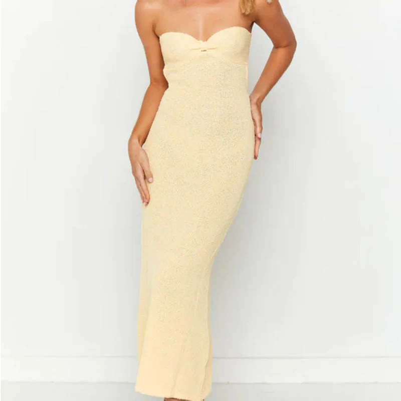 Ladies Dress – Strapless Knit – Slim Fit – Open Back – Twistdetail – Maxi Length - Image 6