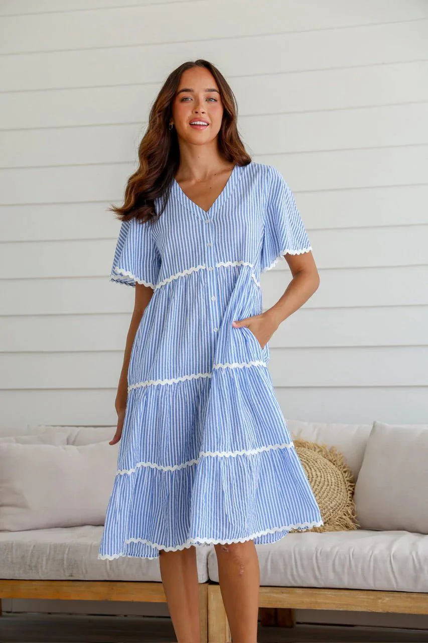 Ladies Dress – V-neck – Loose Fit – Cotton – Button Closure – Lace Details - Image 10