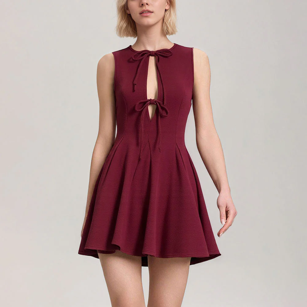 Ladies Dress Sleeveless – Fit and Flare – Bow Detail – Keyhole Neck – Mini Length - Image 2