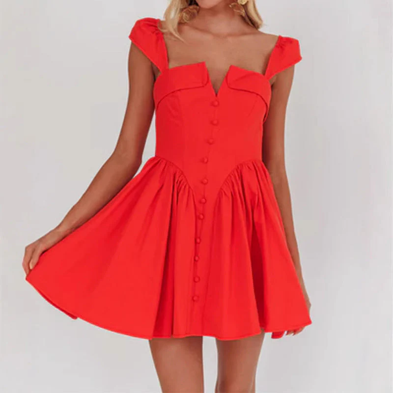 Ladies Dress Sleeveless – Mini Length – A-Line Pleated – Square Neck – Fitted Waist - Image 4