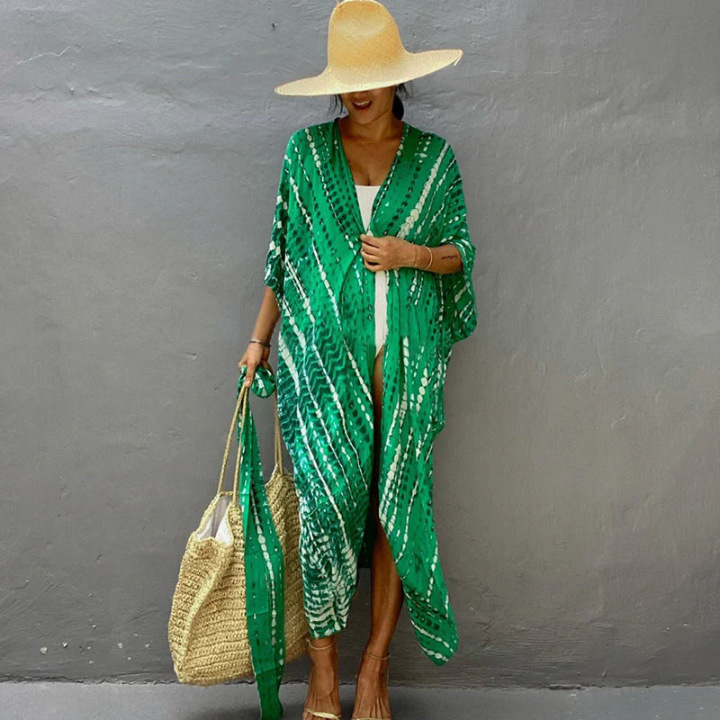 Women's Kimono Dress – Relaxed Fit – Midi Length – Breathable – Button Closure – Waistband - Image 4