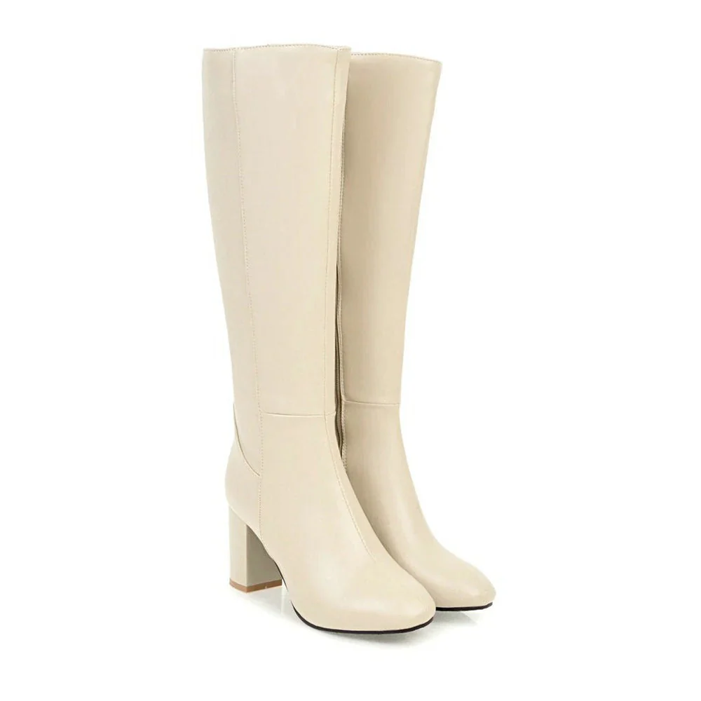 Women's Knee-High Boots – Vegan Leather – Square Toe – Block Heel – Side Zip Elegant Fit - Image 2