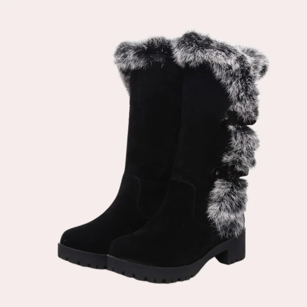 Women's knee boots – Suede look – Faux fur finish – Buckle closure – Sturdy tread sole - Image 2