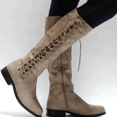Women's knee-high boots – Lace-up fastening – Flat sole – Side zip – Slim fit - Image 3