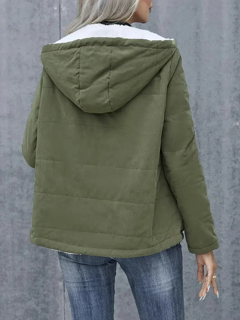 Women's Short Coat – Quilted – Regular Fit – Fleece Lining – Hood – Zipper Closure - Image 2