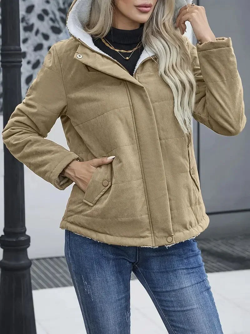 Women's Short Coat – Quilted – Regular Fit – Fleece Lining – Hood – Zipper Closure - Image 5