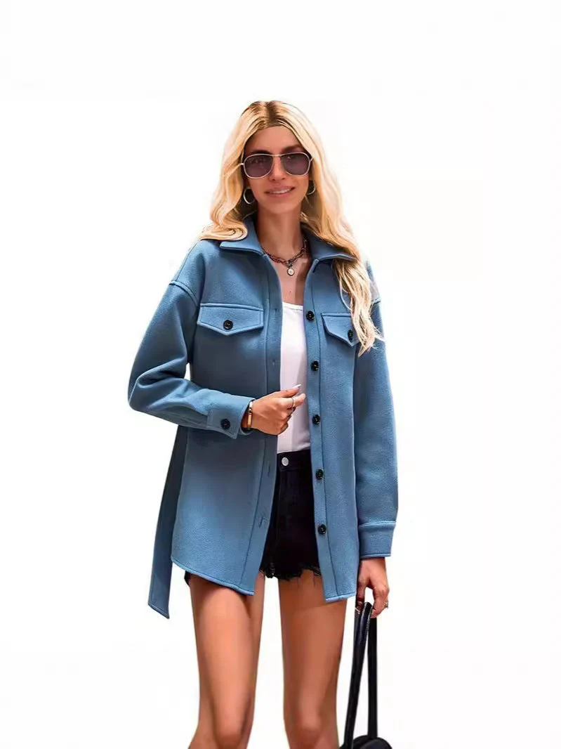 Women's Short Coat – Wool – Oversized Fit – Notched Collar – Button Closure With Belt - Image 3