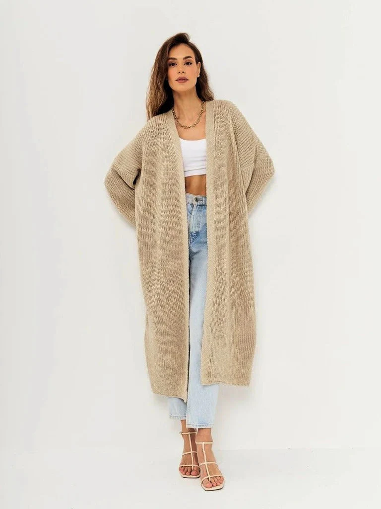 Women's Long Knitted Cardigan – Oversized Fit – Open Front – Wool Look – Casual - Image 2