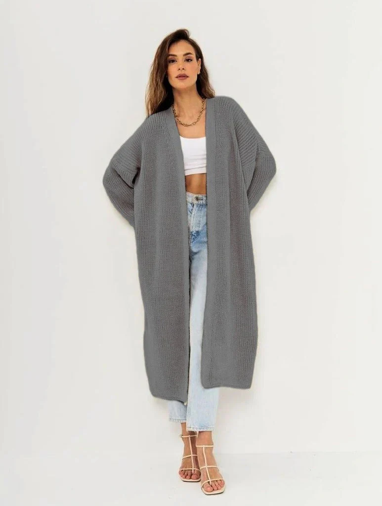 Women's Long Knitted Cardigan – Oversized Fit – Open Front – Wool Look – Casual - Image 3