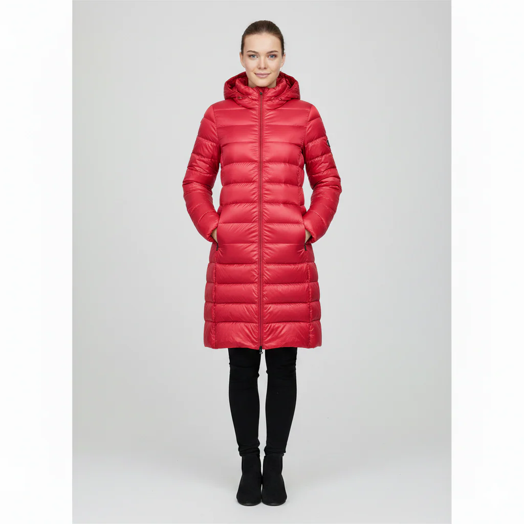 Women's Jacket - Lightweight Mid-Length Down - Slim Fit - Hooded - Image 2