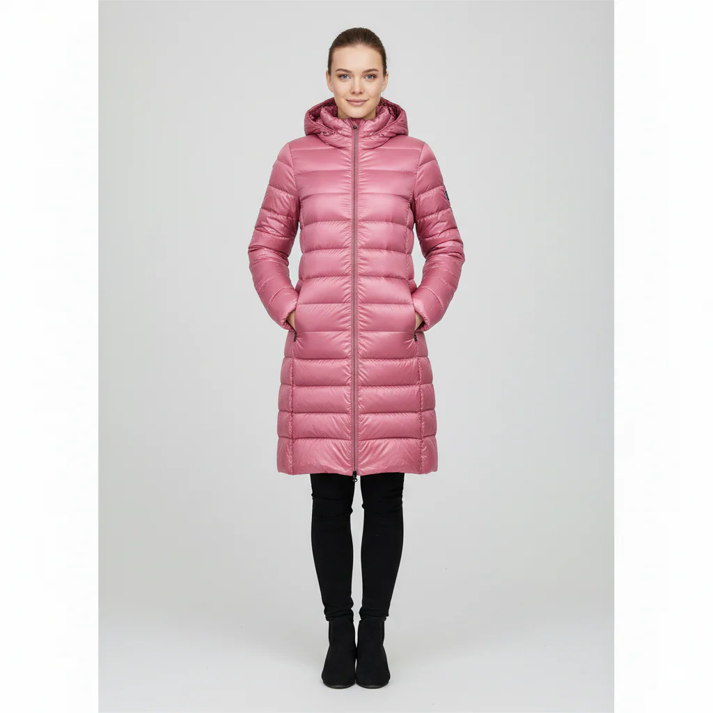Women's Jacket - Lightweight Mid-Length Down - Slim Fit - Hooded - Image 4