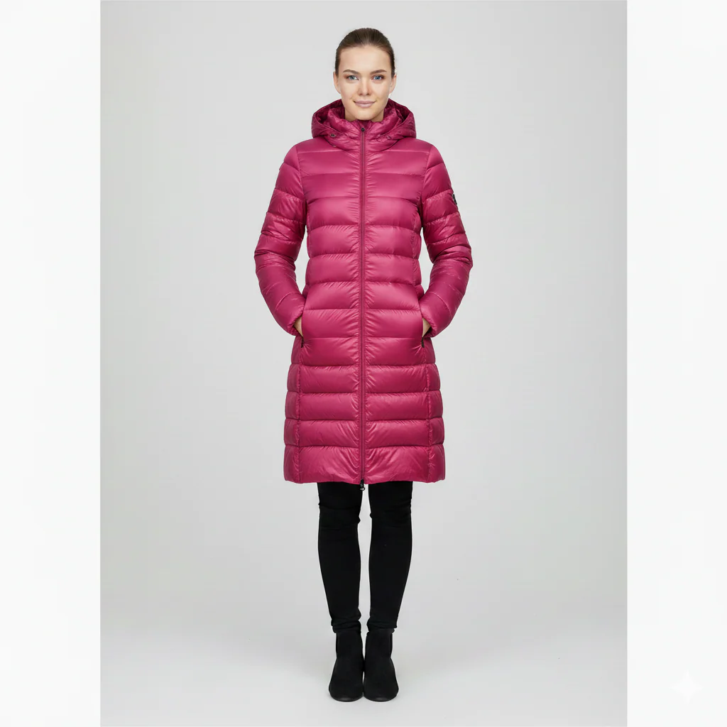 Women's Jacket - Lightweight Mid-Length Down - Slim Fit - Hooded - Image 5