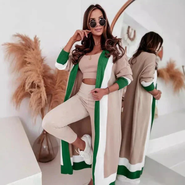 Women's long knitted coat – Oversized fit – Open front – Wide collar – Woolmix - Image 2