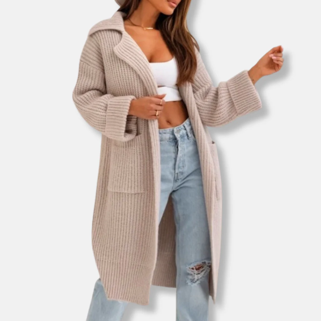 Women's Long Knitted Coat – Oversized Fit – Wool Blend – With Hood and Pockets - Image 2