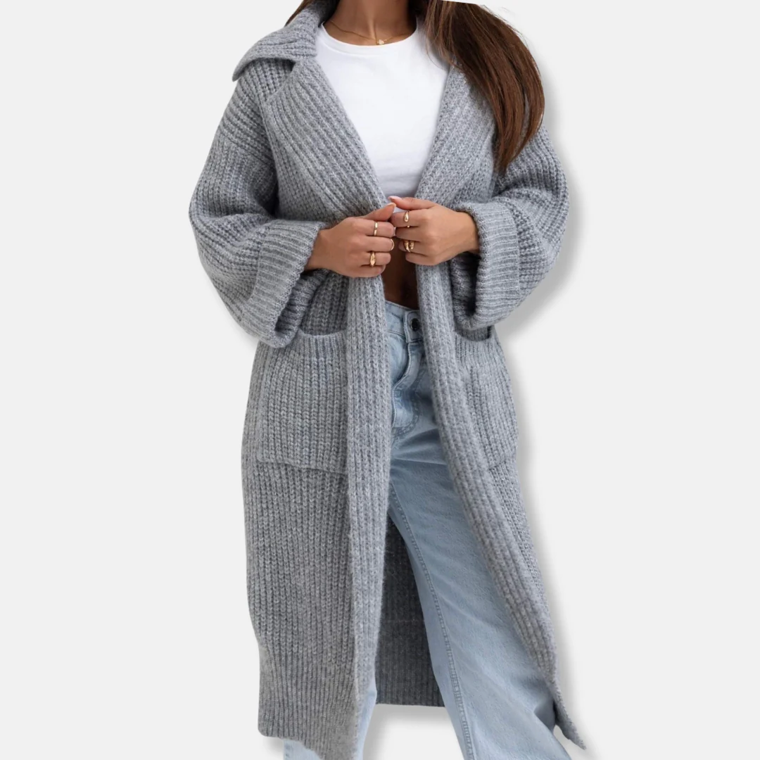 Women's Long Knitted Coat – Oversized Fit – Wool Blend – With Hood and Pockets - Image 3