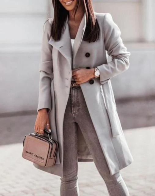 Women's Long Coat – Fitted Model – Woolmix – Double-breasted with Belt - Image 2