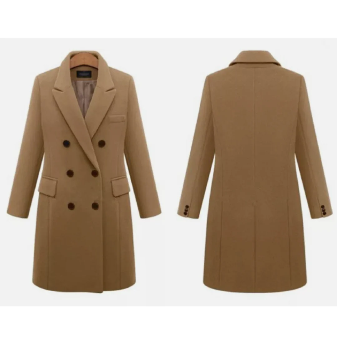 Women's Long Coat – Tailored Fit – Wool Mix – Double-Breasted – Classic Lapels - Image 2