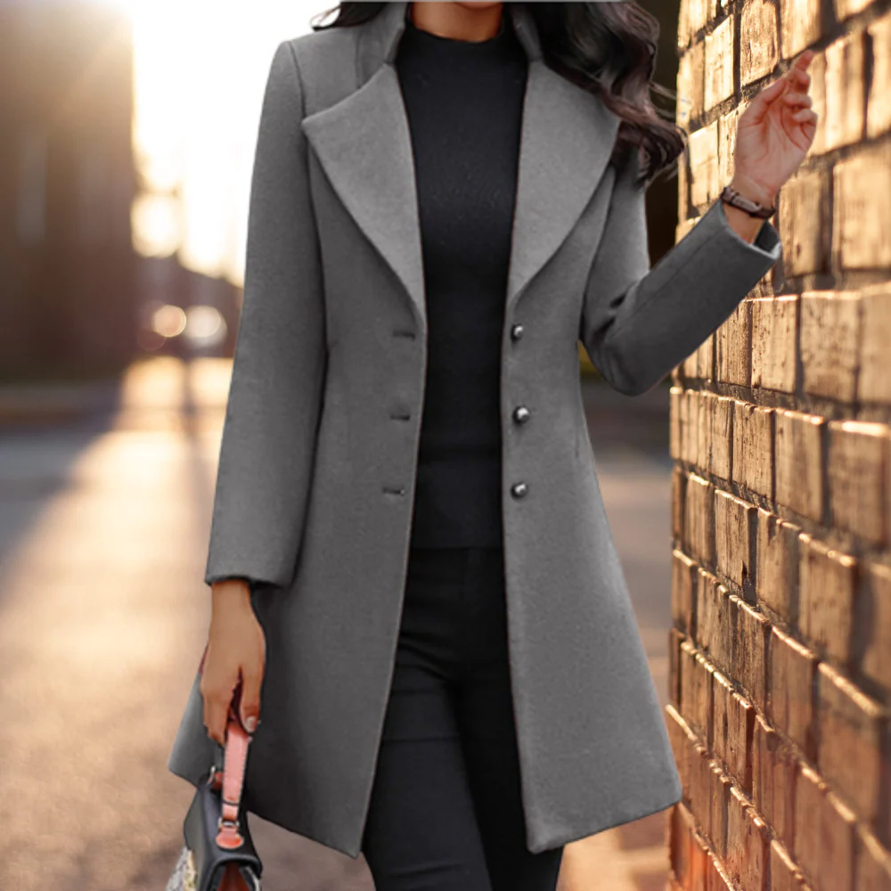 Women's Long Coat – Tailored Fit – Wool Mix – Single-Breasted – Business Stylish Model - Image 2