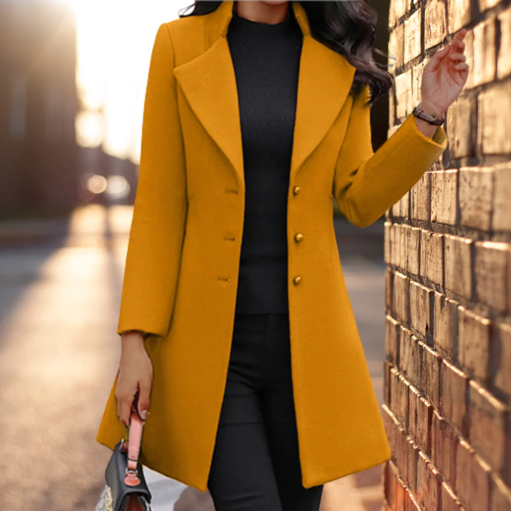 Women's Long Coat – Tailored Fit – Wool Mix – Single-Breasted – Business Stylish Model - Image 3