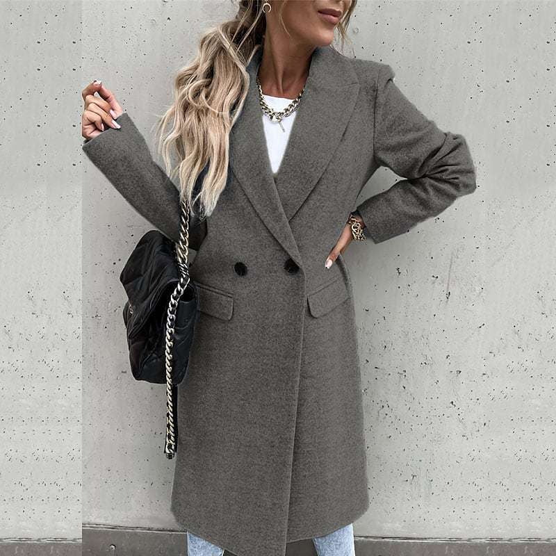 Women's Long Coat – Wool – Fitted Model – Button Closure – Classic Notched Lapel - Image 3