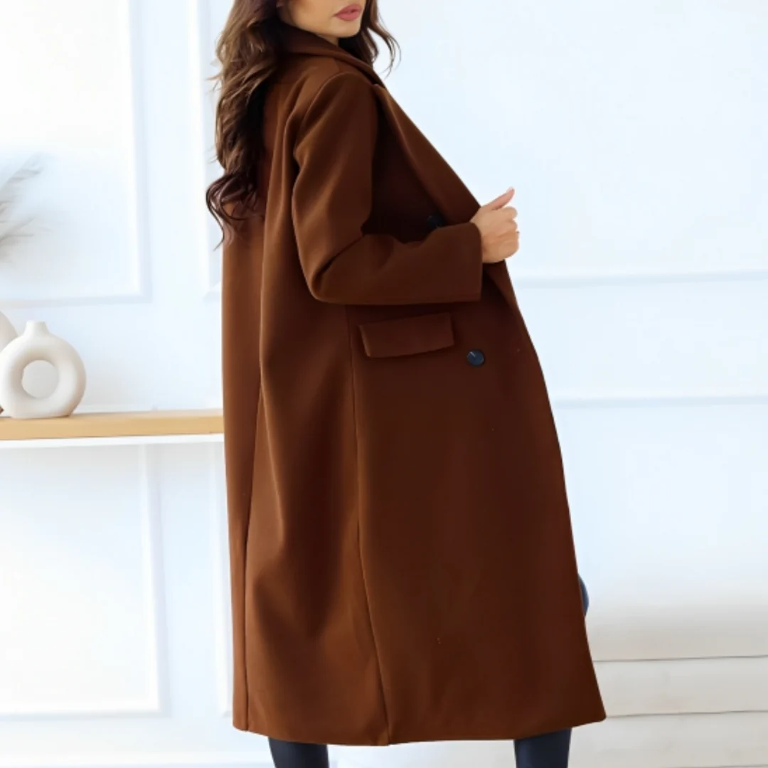 Women's Long Coat – Wool Blend – Oversized Fit – Double-Breasted – Classic Design - Image 2