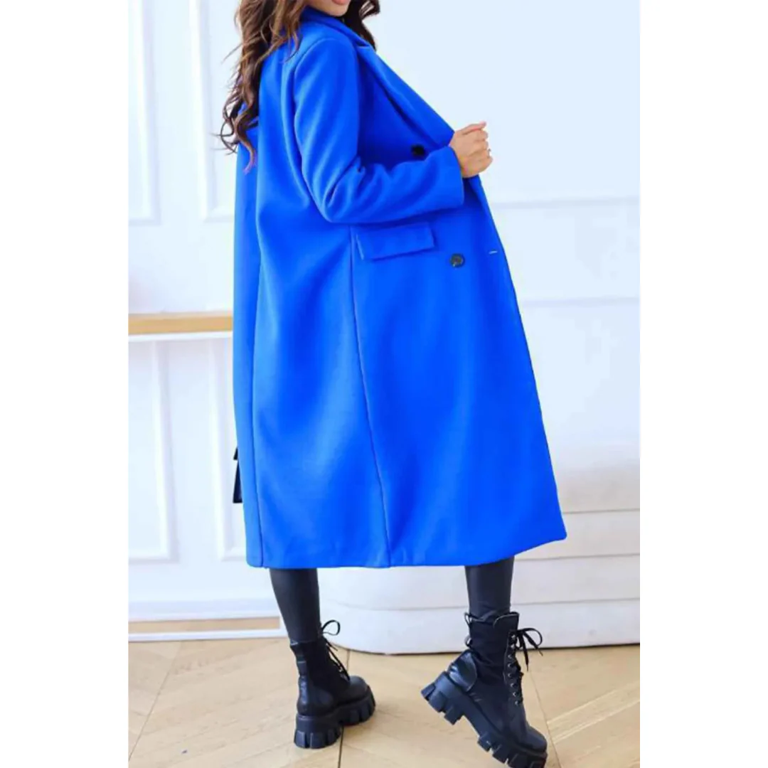 Women's Long Coat – Wool Blend – Oversized Fit – Double-Breasted – Classic Design - Image 3
