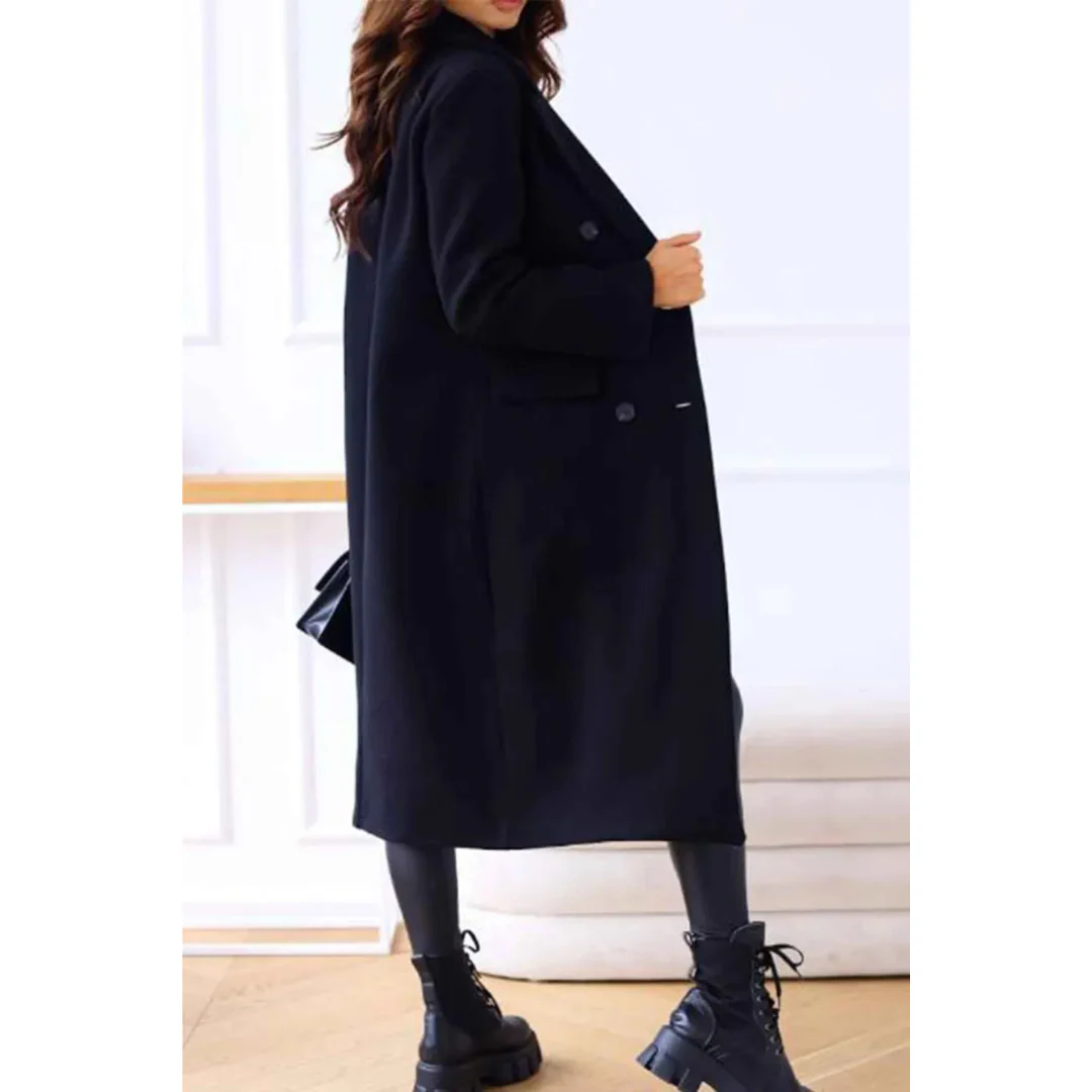 Women's Long Coat – Wool Blend – Oversized Fit – Double-Breasted – Classic Design - Image 4