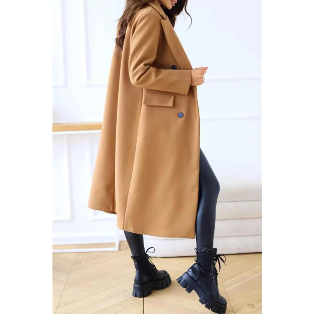Women's Long Coat – Wool Blend – Oversized Fit – Double-Breasted – Classic Design - Image 5
