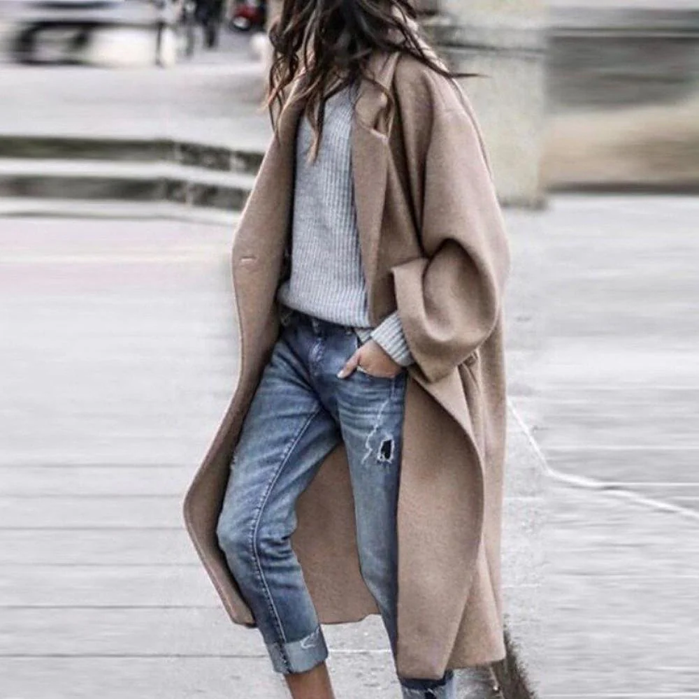 Women's Long Coat – Wool Mix – Oversized Fit – Open Front – Casual Look - Image 2