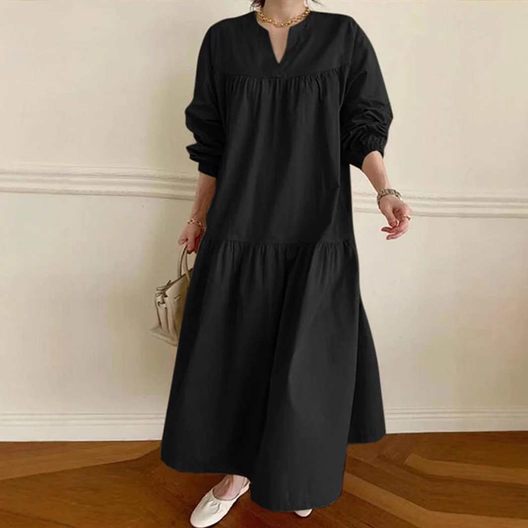 Women's Long Dress – Oversized Fit – Breathable Material – V-Neck – Puff Sleeves - Image 5