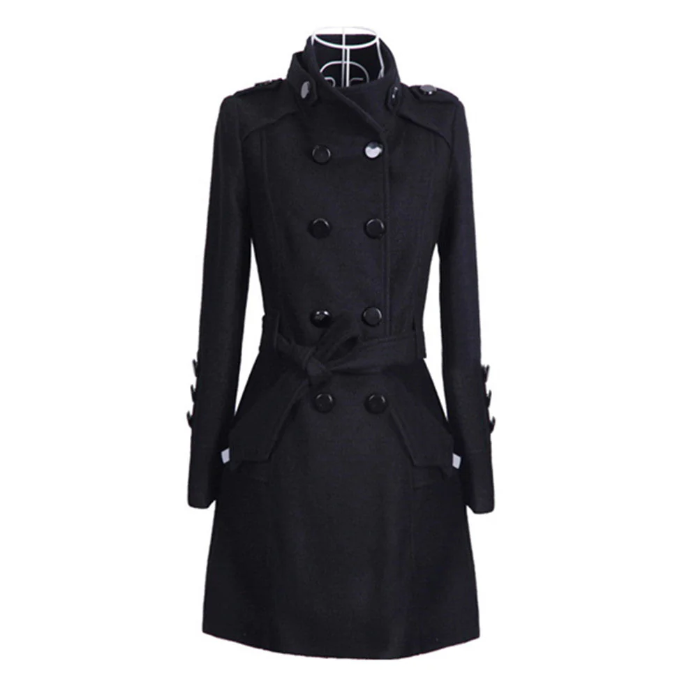 Women's Long Coat – Tailored Fit – Wool Mix – Double-Breasted – Waist Belt - Image 2