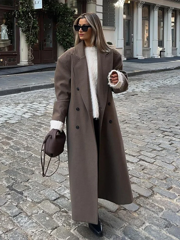 Ladies Long Overcoat – Wool – Loose Fit – Double-Breasted – Structured Shoulders - Image 2