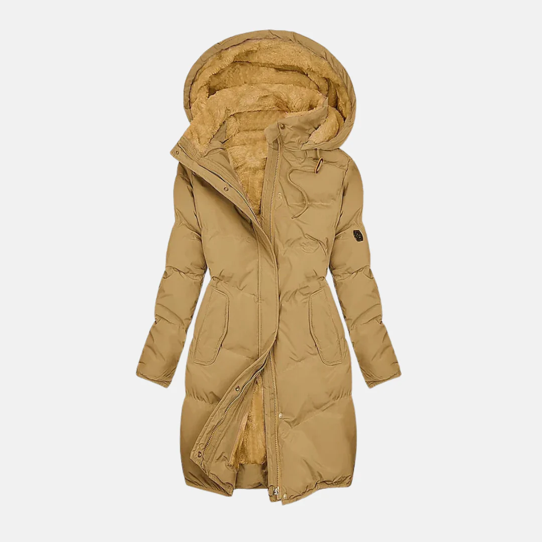 Women's Long Puffer Jacket – Water-Repellent – Lined – Adjustable Waist – Hood with Lining - Image 3