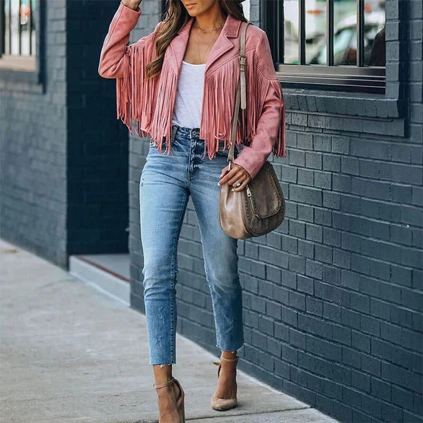 Women's Leather Jacket – Tailored Fit – Fringe Details – Hip-Length Casual Look - Image 3