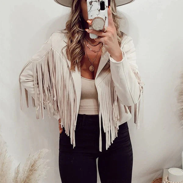 Women's Leather Jacket – Tailored Fit – Fringe Details – Hip-Length Casual Look - Image 4
