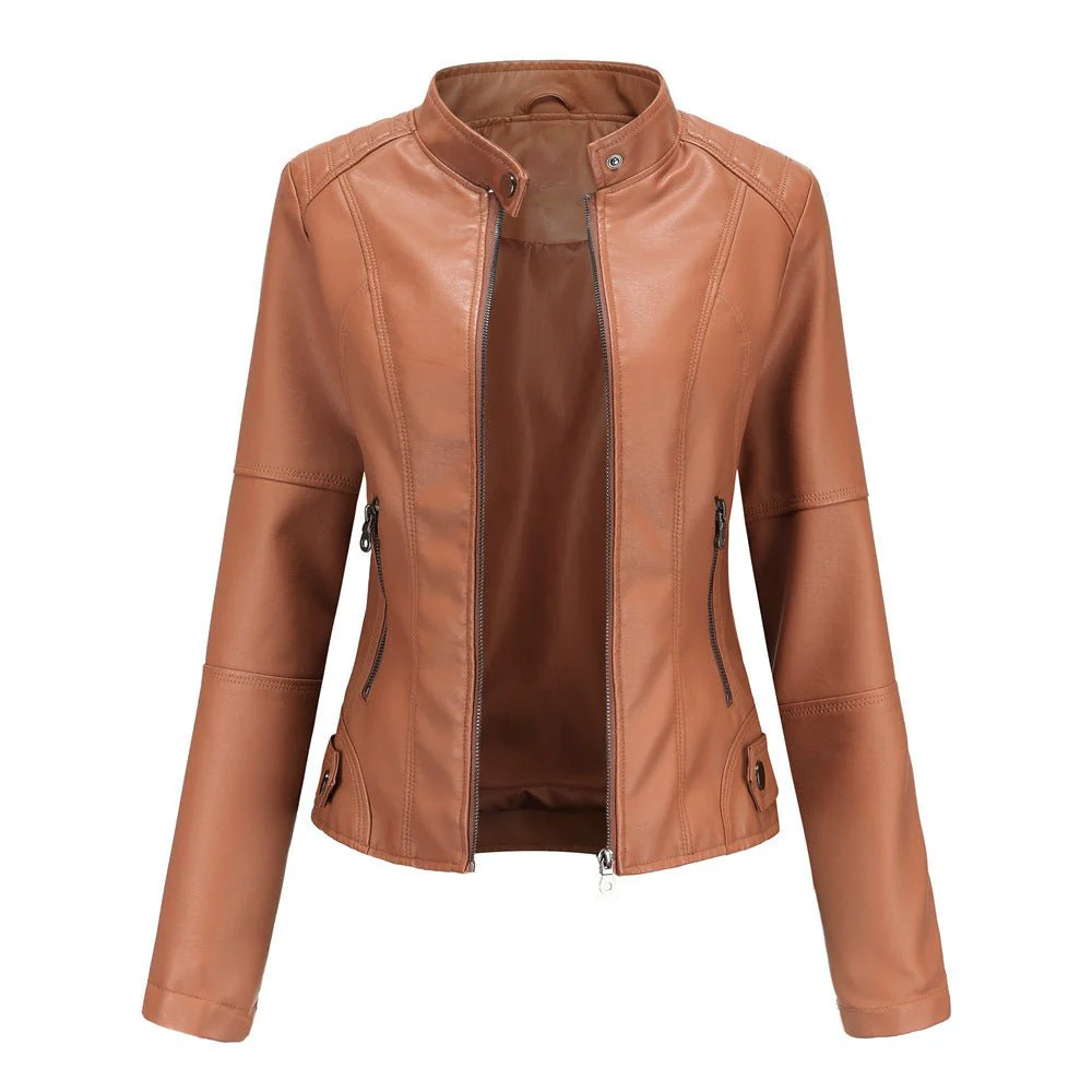 Women's leather jacket – Fitted model – Stand-up collar – Zipped pockets – Long sleeve - Image 10