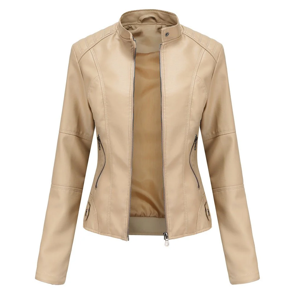 Women's leather jacket – Fitted model – Stand-up collar – Zipped pockets – Long sleeve - Image 11
