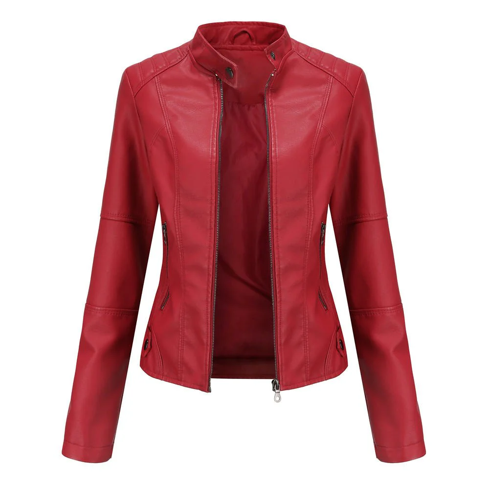 Women's leather jacket – Fitted model – Stand-up collar – Zipped pockets – Long sleeve - Image 7